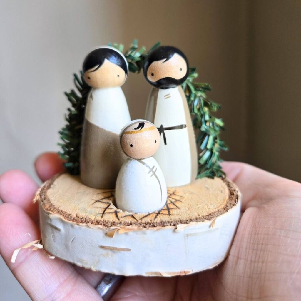 Small handmade peg doll nativity set