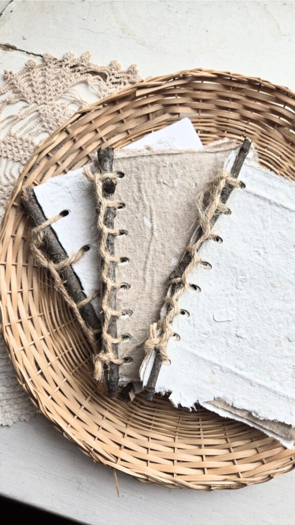 A set of three books made with handmade paper